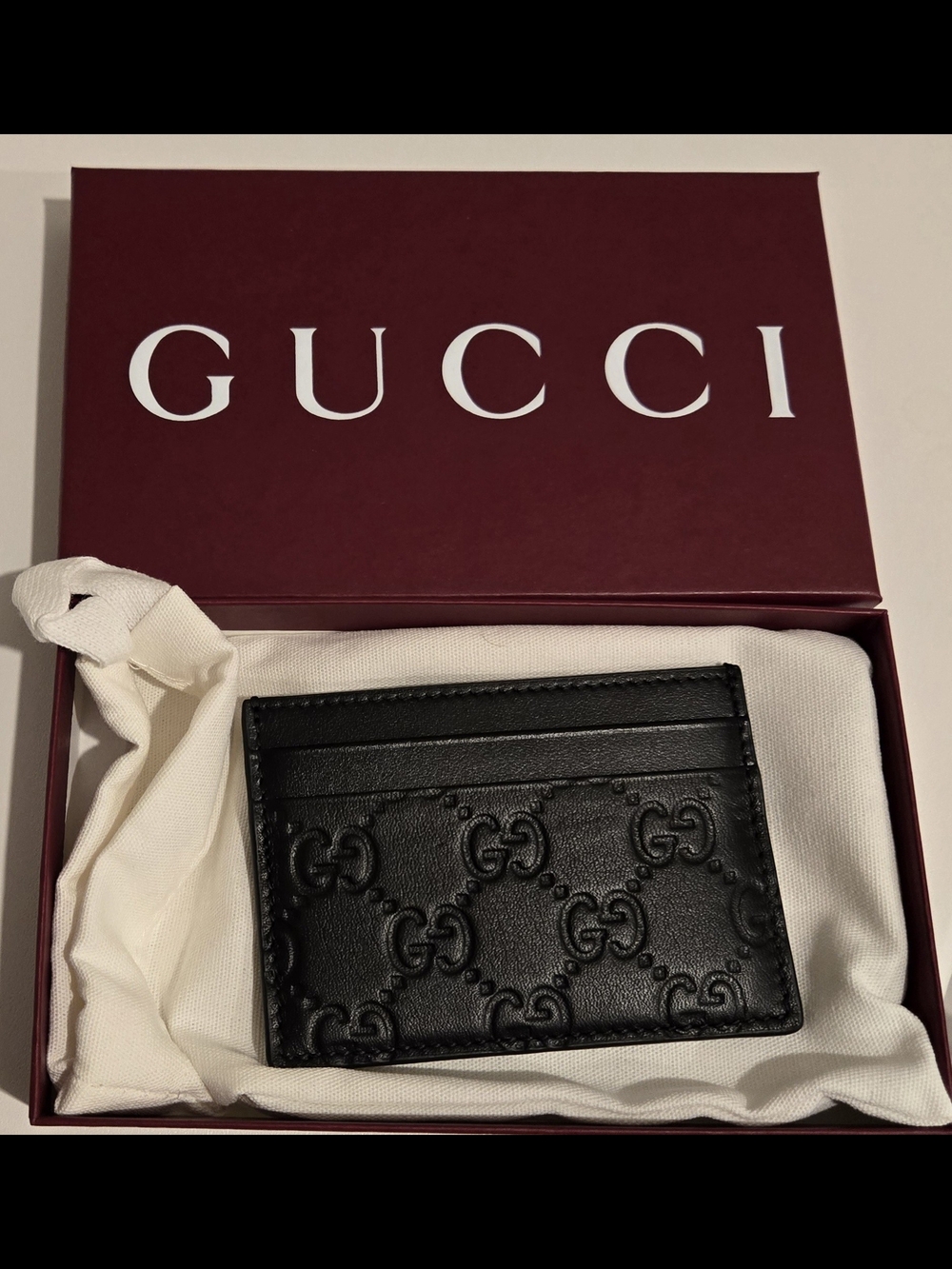 Gucci Black Embossed GG Leather Card Holder - Picture 1 of 5